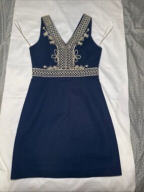 Lilly Pulitzer Navy Mini Dress with Cream Embroidery